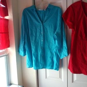 Tailored long sleeve blue blouse silver threading